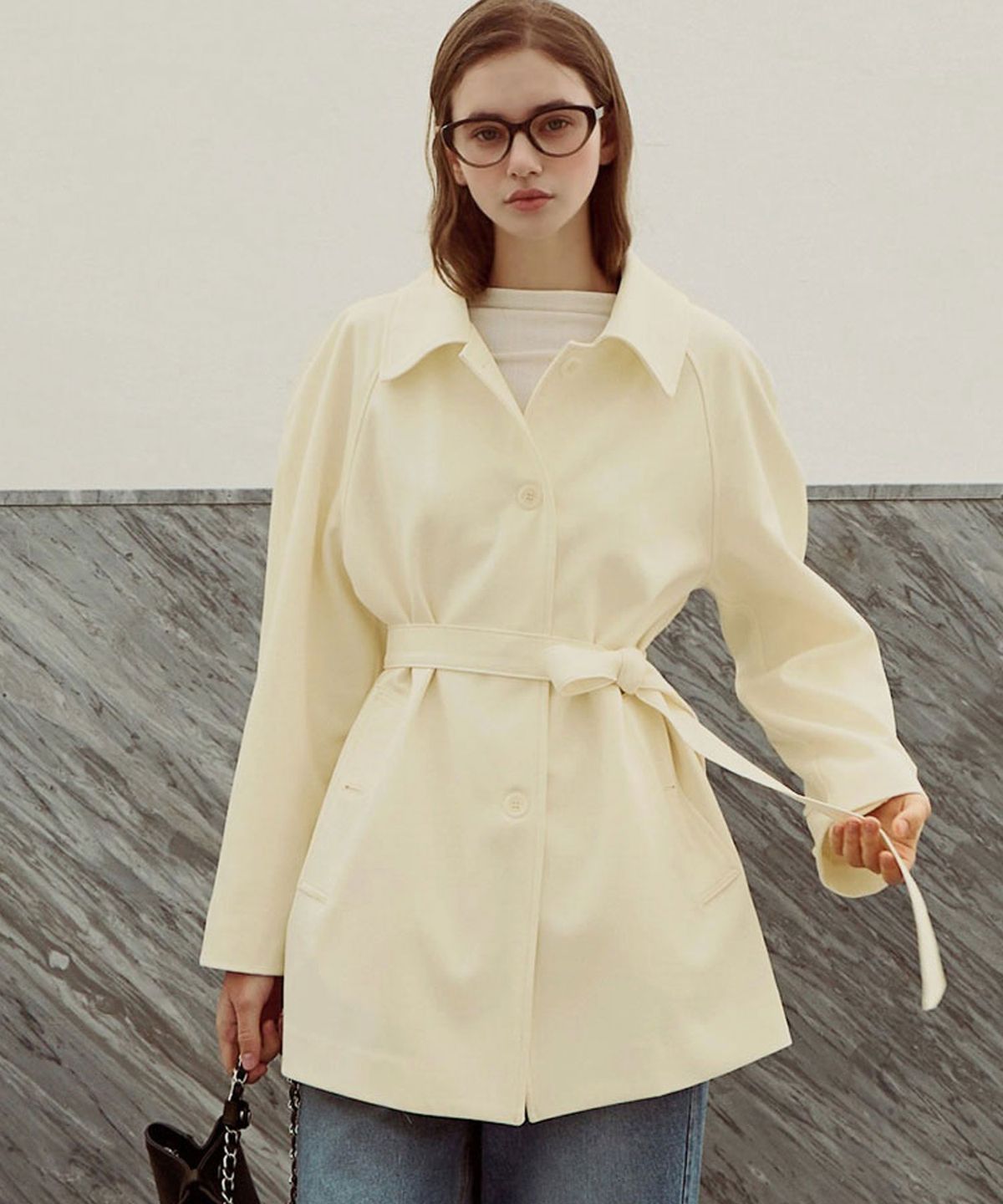 슬로우롤리(SLOWLOLLI) Muir belt half trench jacket_2 Colors