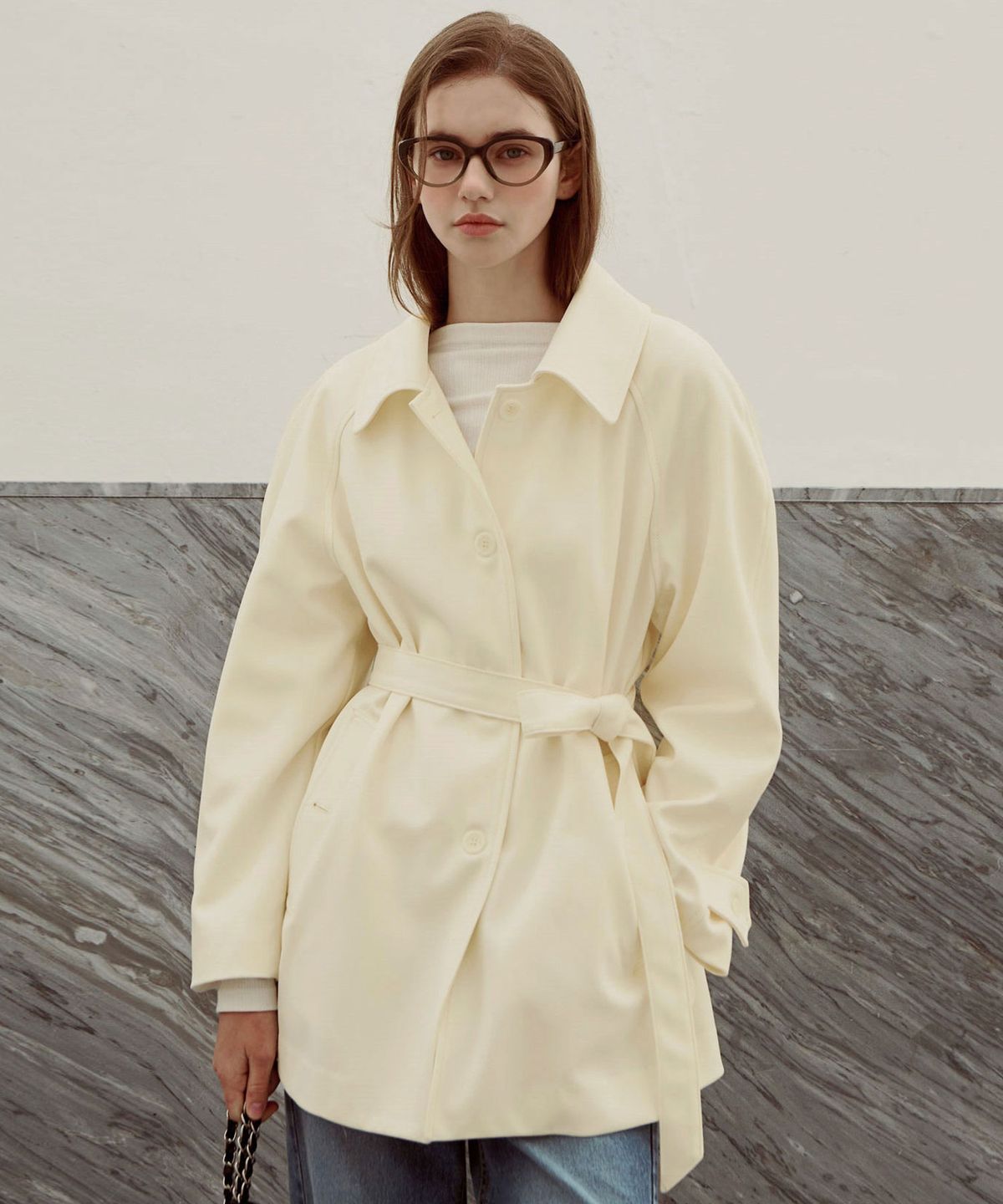 슬로우롤리(SLOWLOLLI) Muir belt half trench jacket_2 Colors