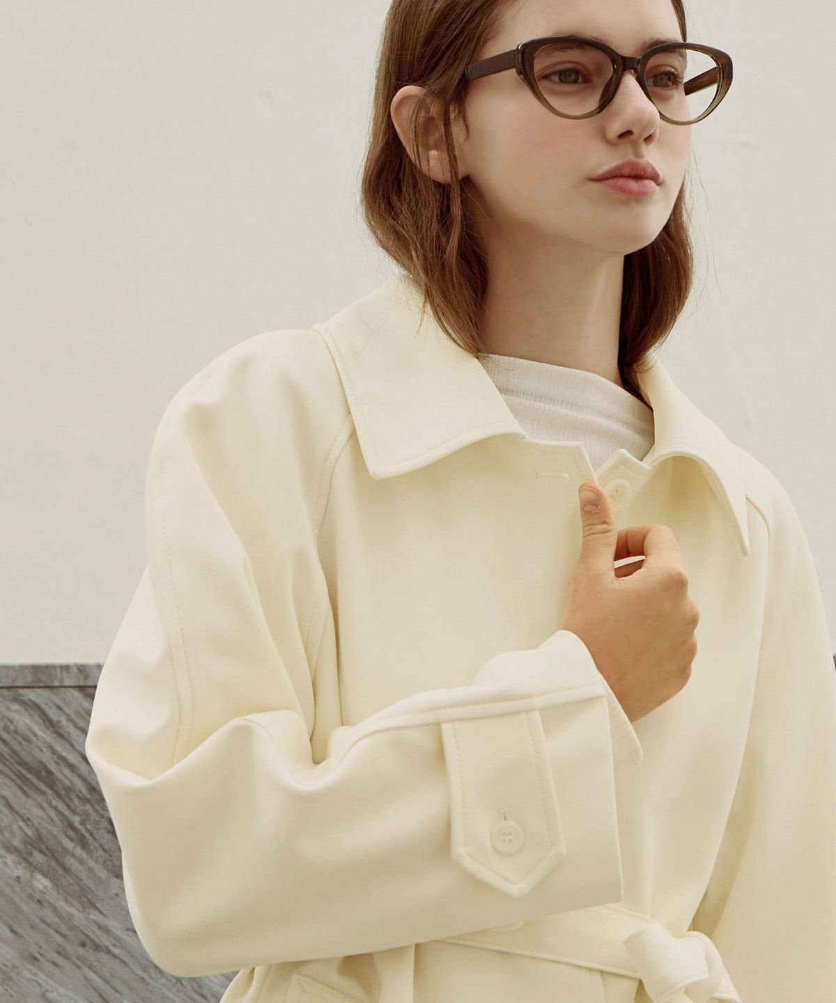 슬로우롤리(SLOWLOLLI) Muir belt half trench jacket_2 Colors
