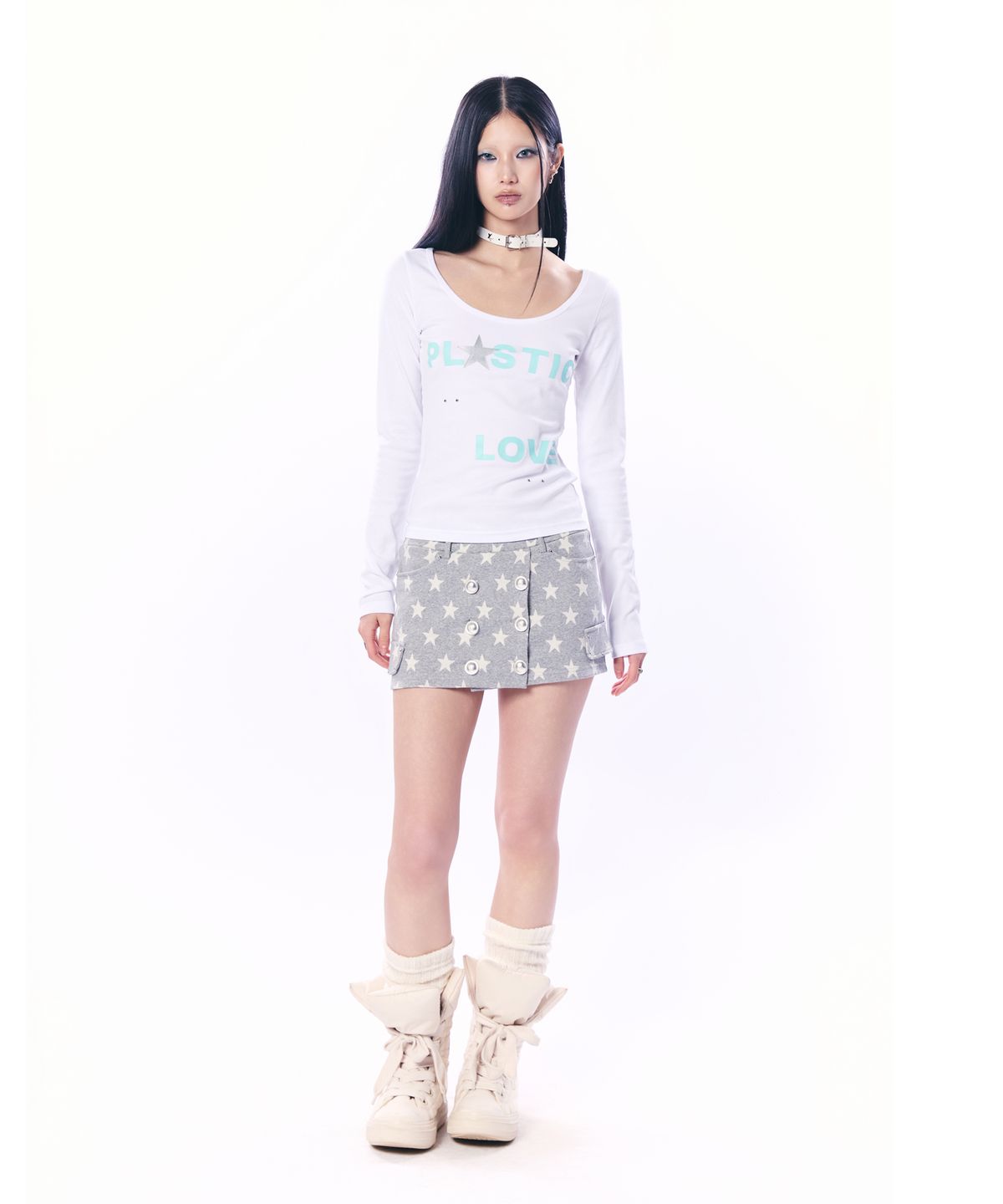 셋업이엑스이(SETUP-EXE) LOVE U-NECK TOP / WHITE