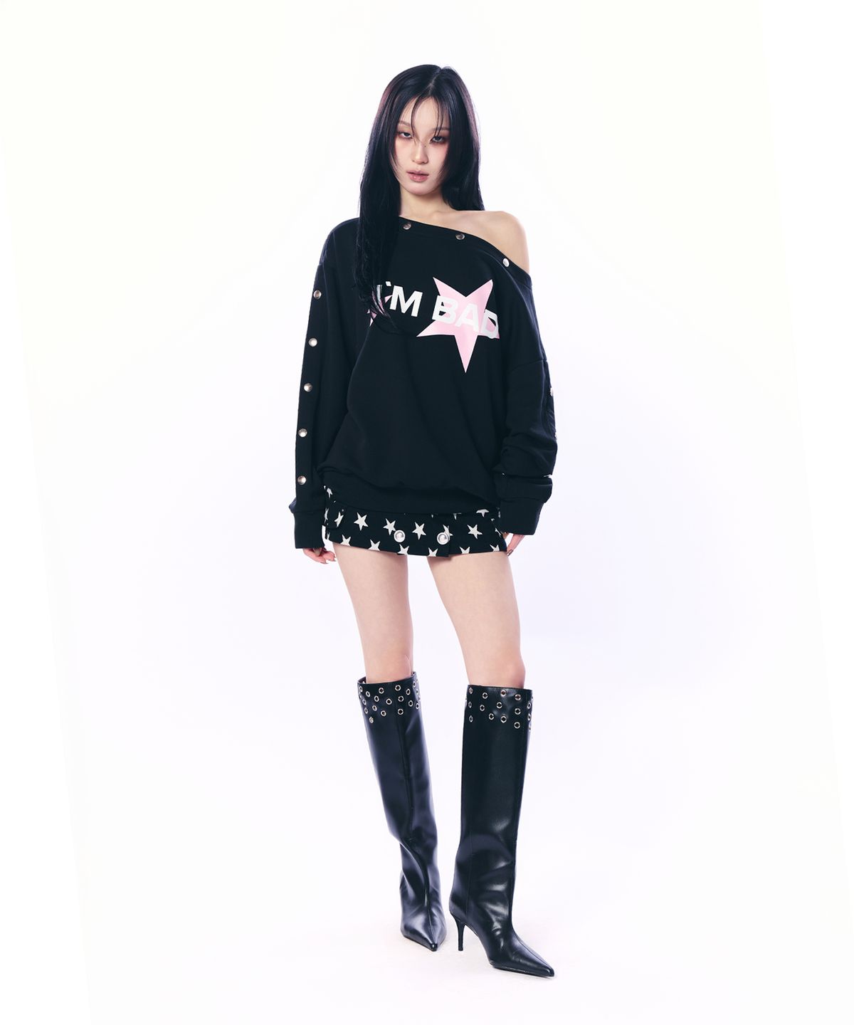 셋업이엑스이(SETUP-EXE) STUDDED SLEEVE MTM / BLACK
