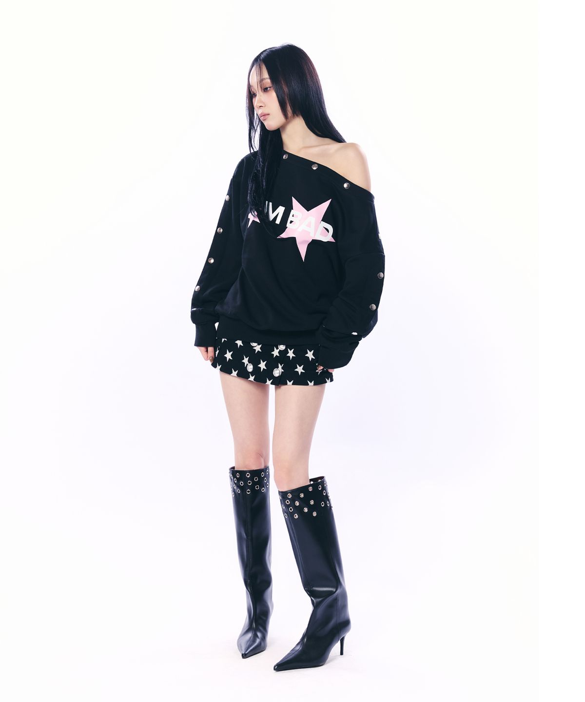 셋업이엑스이(SETUP-EXE) STUDDED SLEEVE MTM / BLACK