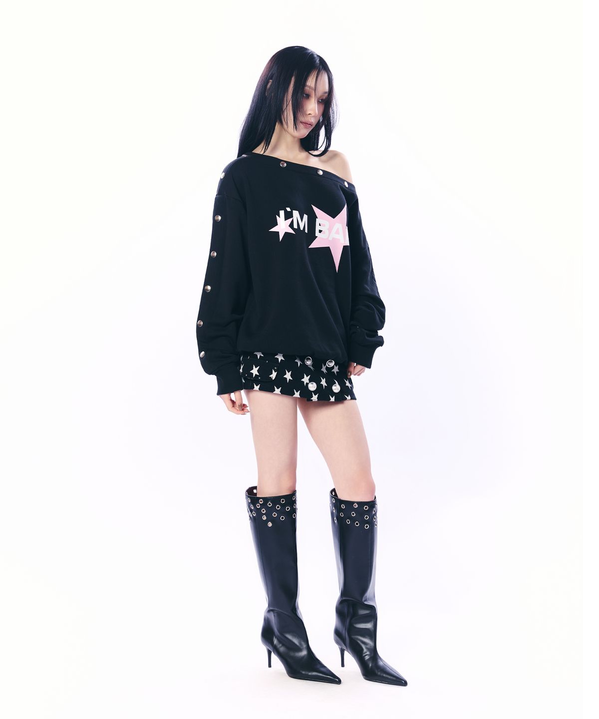 셋업이엑스이(SETUP-EXE) STUDDED SLEEVE MTM / BLACK