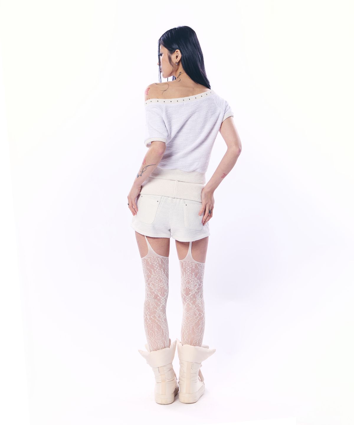 셋업이엑스이(SETUP-EXE) WIDE-NECK SHORT SLEEVE ZIP-UP / IVORY