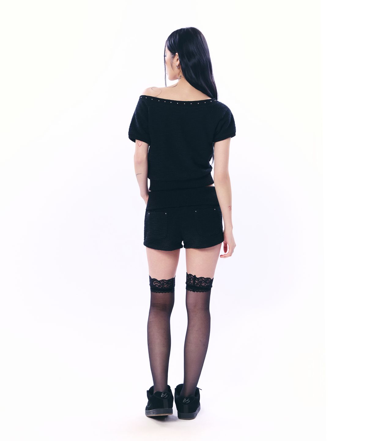 셋업이엑스이(SETUP-EXE) WIDE-NECK SHORT SLEEVE ZIP-UP / BLACK