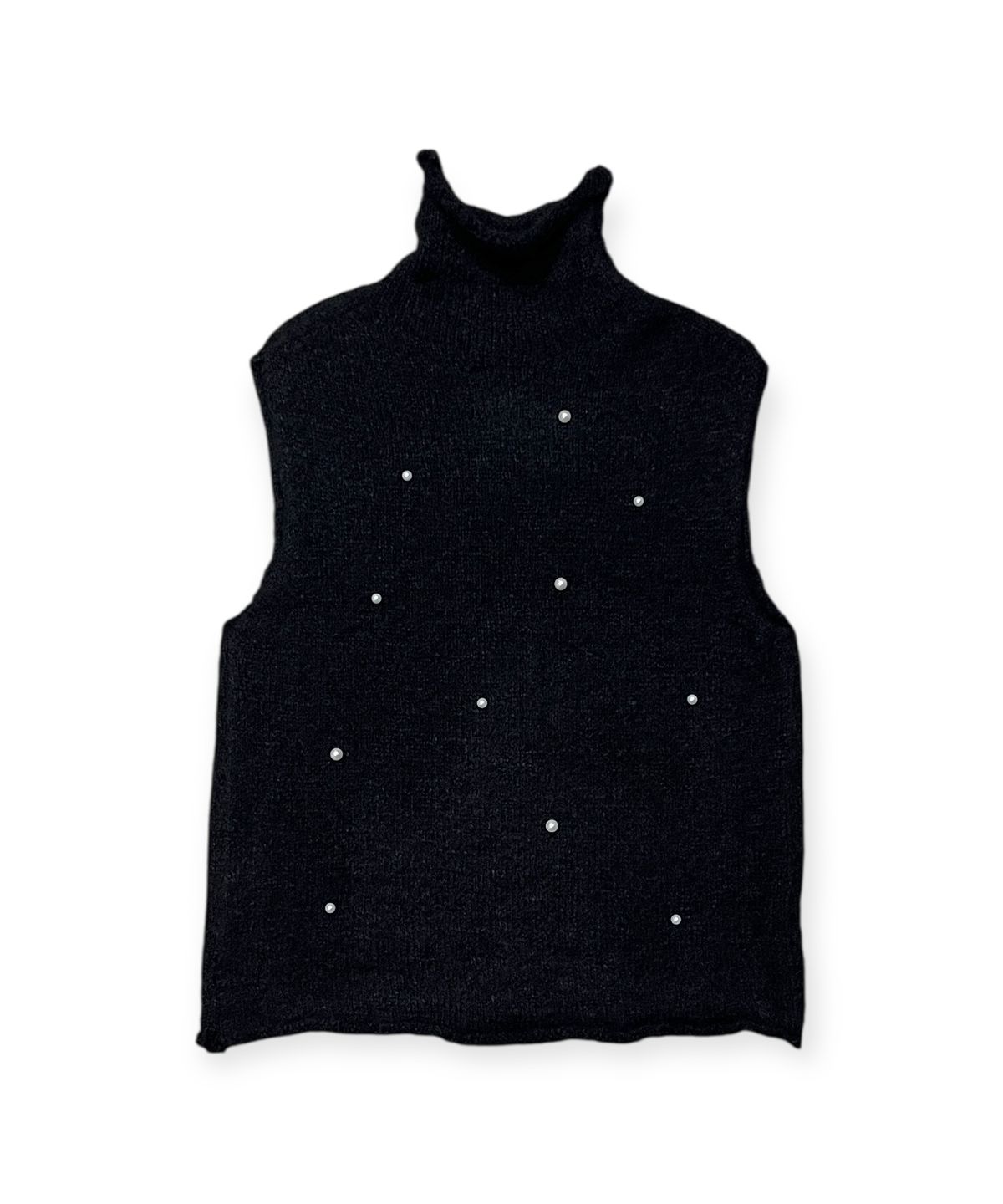 본슬리피(BORN SLIPPY) Snow Pearl Stud High-Neck Knit Vest (Black)