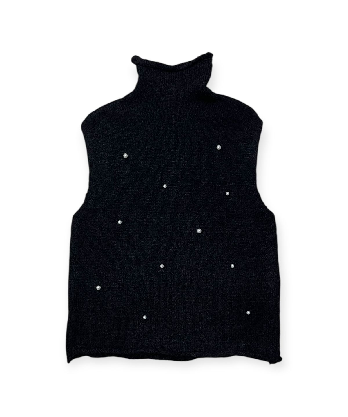 본슬리피(BORN SLIPPY) Snow Pearl Stud High-Neck Knit Vest (Black)