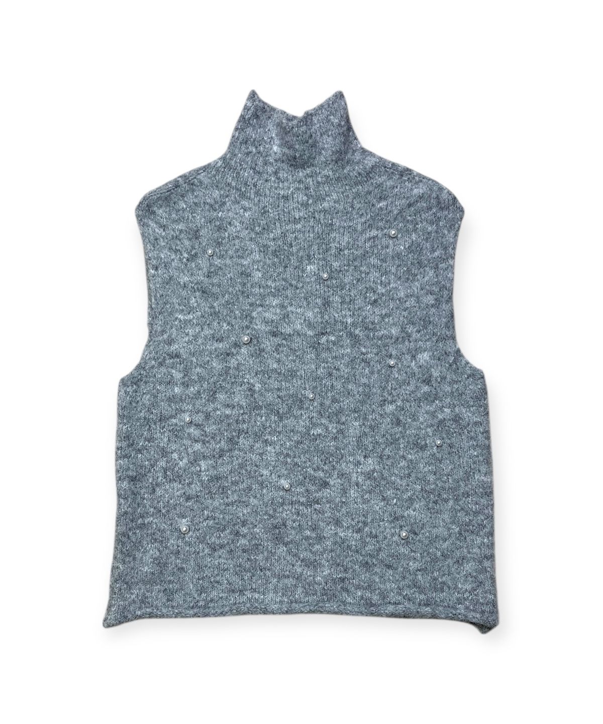 본슬리피(BORN SLIPPY) Snow Pearl Stud High-Neck Knit Vest (Gray)