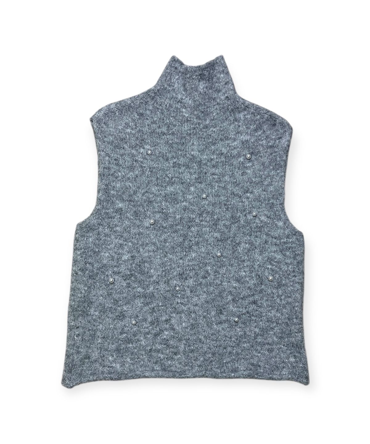 본슬리피(BORN SLIPPY) Snow Pearl Stud High-Neck Knit Vest (Gray)