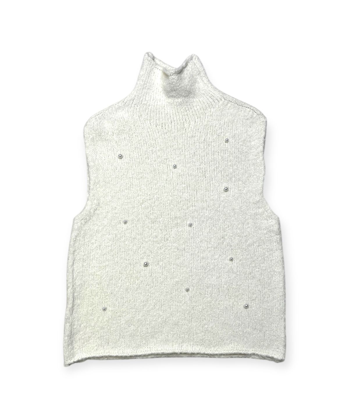 본슬리피(BORN SLIPPY) Snow Pearl Stud High-Neck Knit Vest (Ivory)