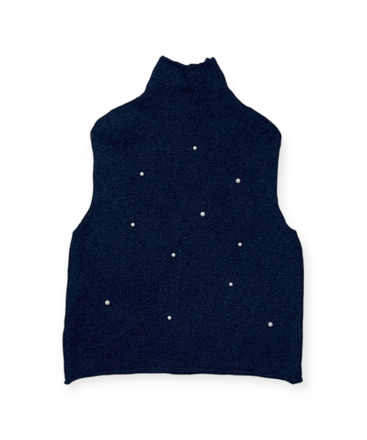 본슬리피(BORN SLIPPY) Snow Pearl Stud High-Neck Knit Vest (Navy)