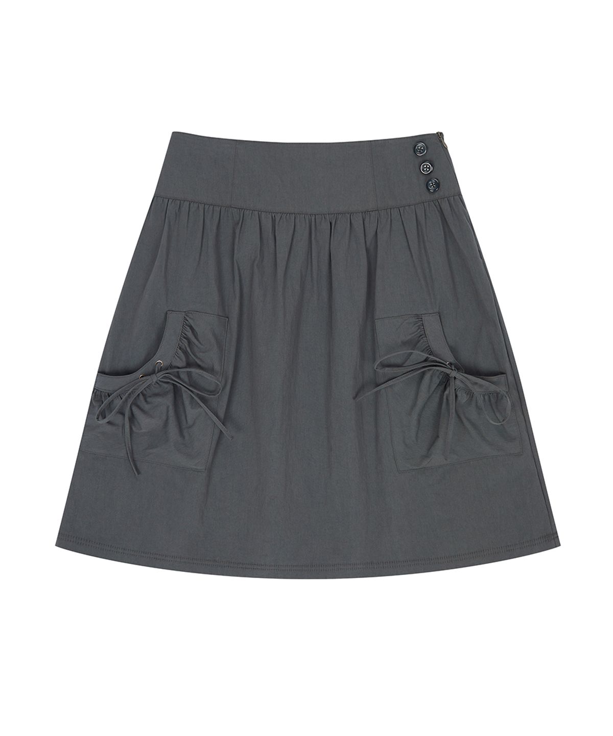 러브이즈트루(LUVISTRUE) EL POCKET SHIRRING MIDI SKIRT(CHARCOAL)