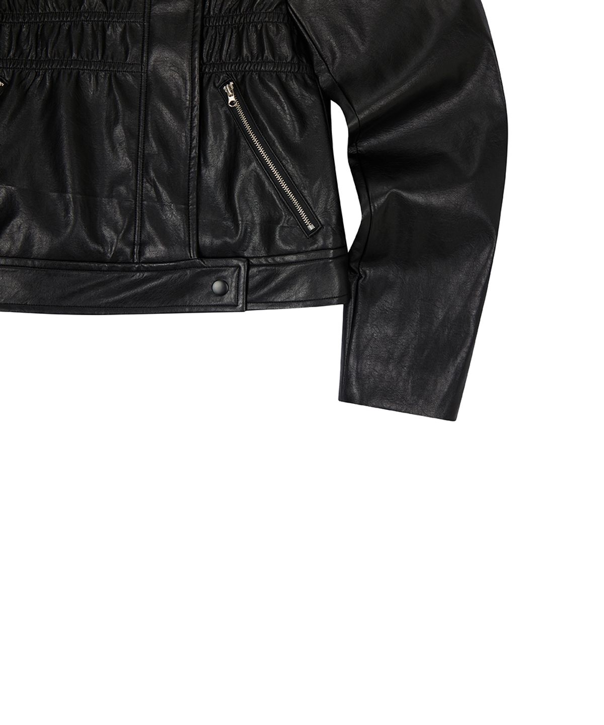 러브이즈트루(LUVISTRUE) EL SHIRRING LEATHER JACKET(BLACK)