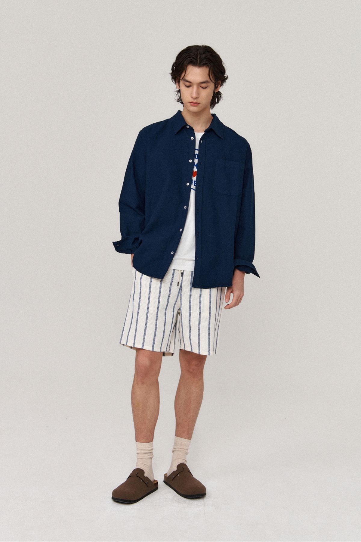르몽생미셸(LE MONT ST MICHEL) COSMO - Logo embroidery basic shirts_Navy