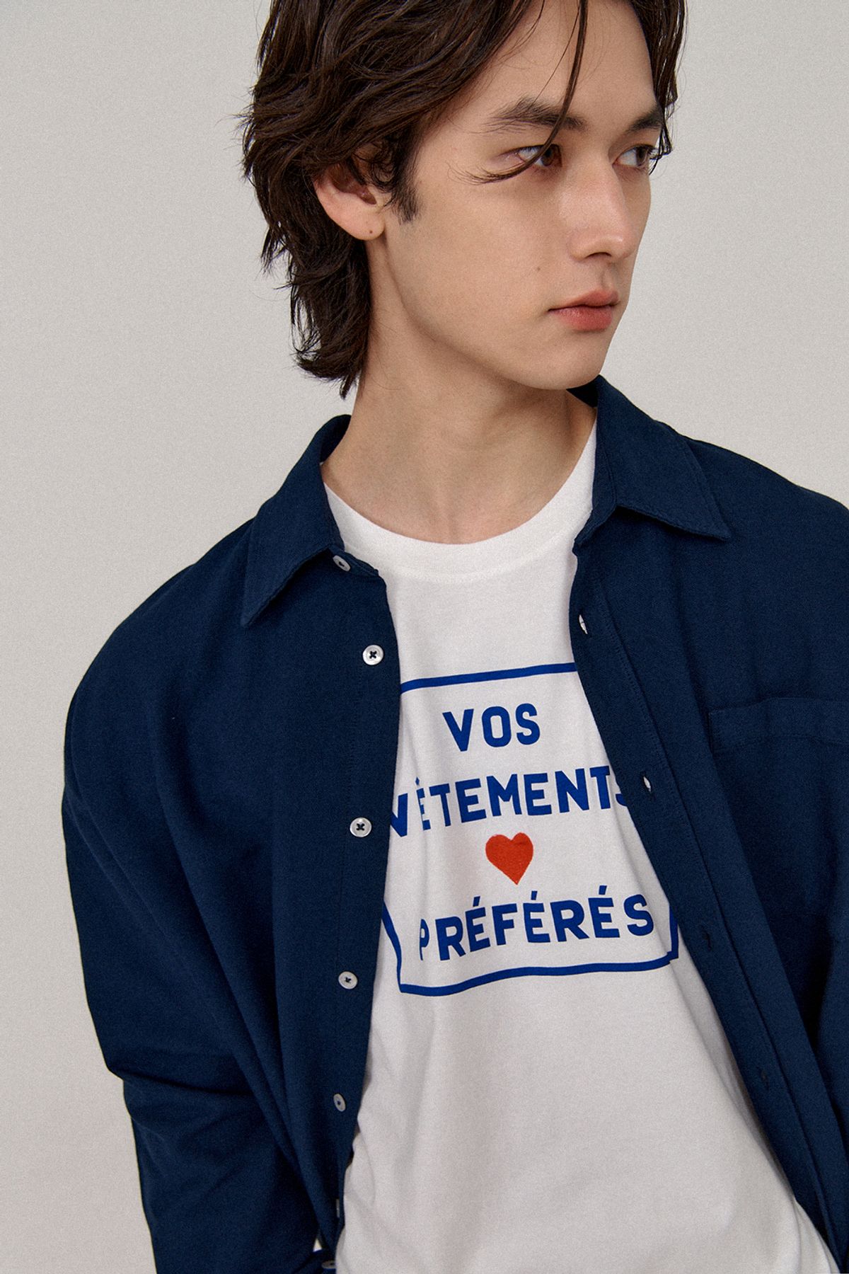 르몽생미셸(LE MONT ST MICHEL) COSMO - Logo embroidery basic shirts_Navy
