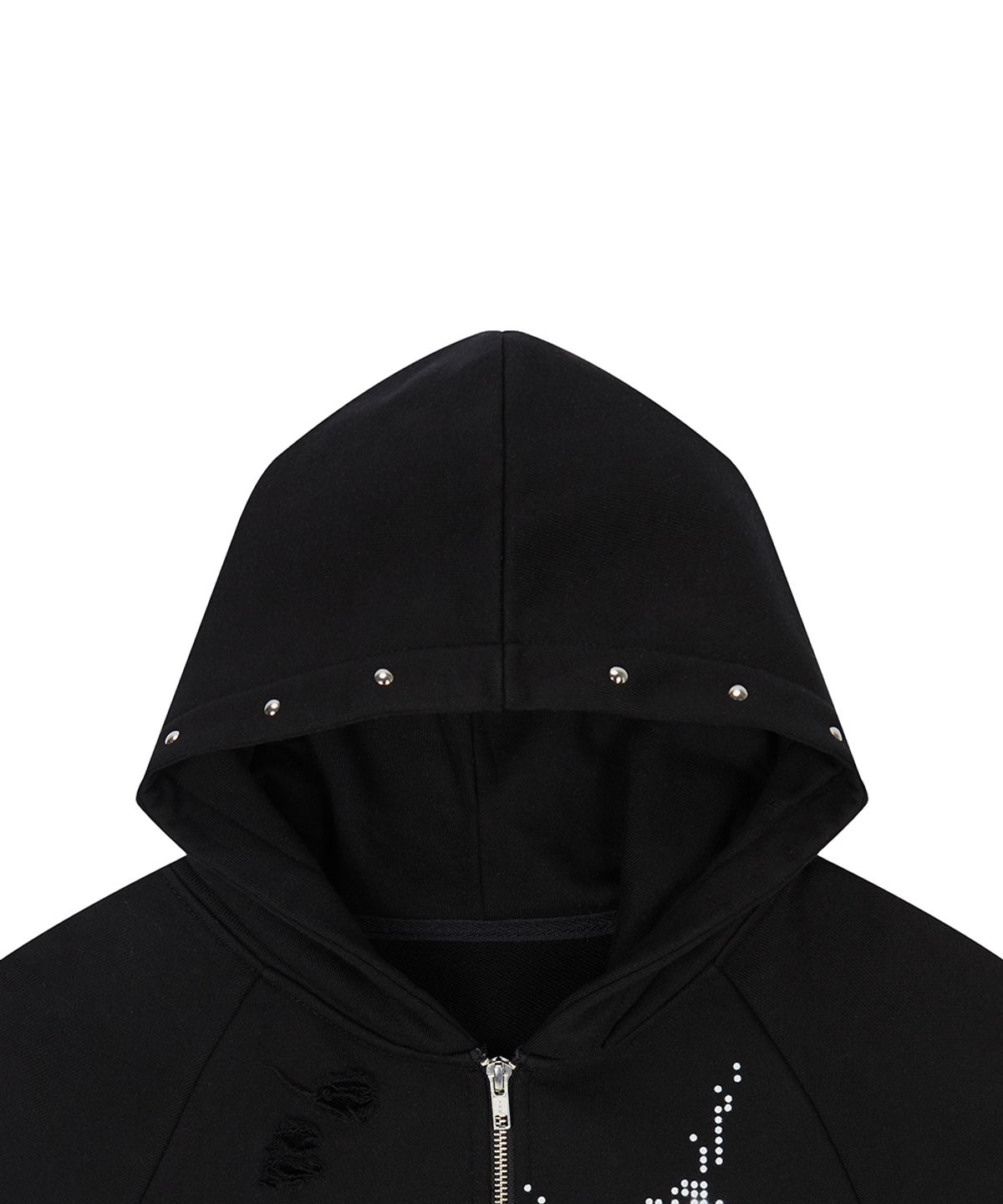 러브이즈트루(LUVISTRUE) EL DAMAGE SHORT SLEEVED HOOD ZIP UP(BLACK)