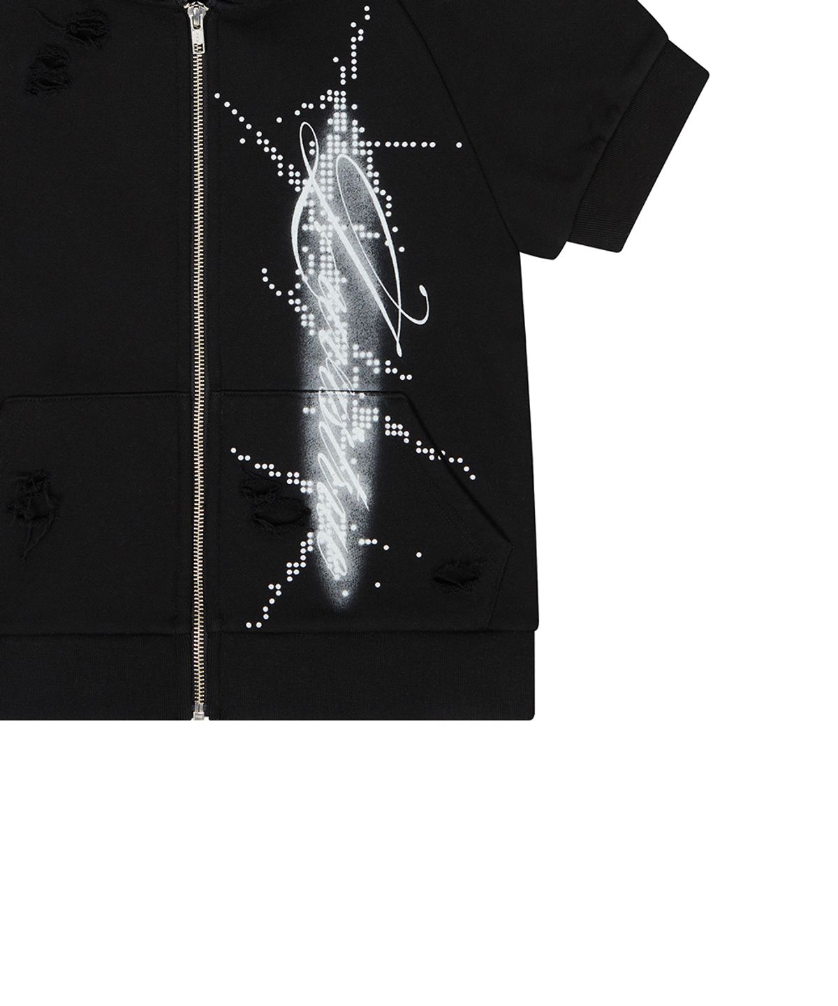 러브이즈트루(LUVISTRUE) EL DAMAGE SHORT SLEEVED HOOD ZIP UP(BLACK)