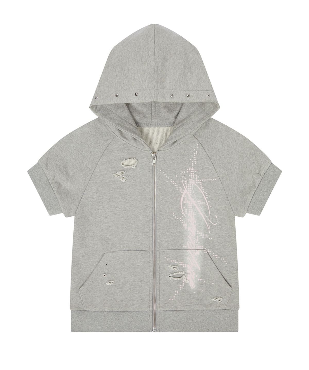러브이즈트루(LUVISTRUE) EL DAMAGE SHORT SLEEVED HOOD ZIP UP(GRAY)