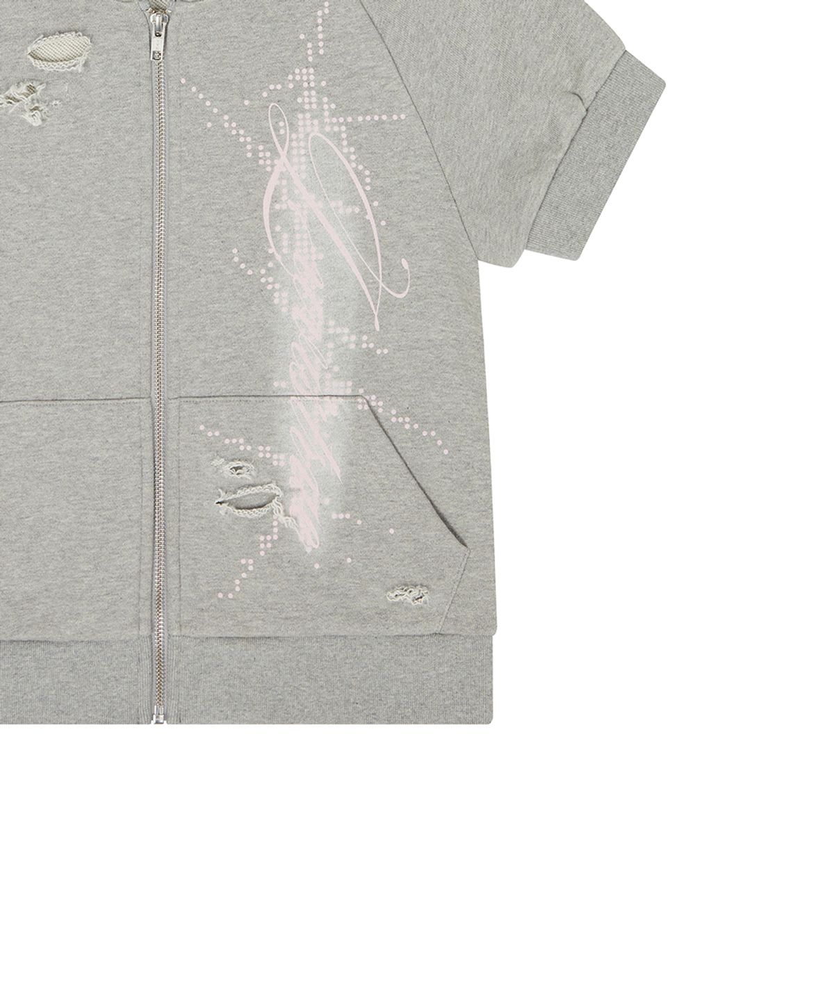러브이즈트루(LUVISTRUE) EL DAMAGE SHORT SLEEVED HOOD ZIP UP(GRAY)