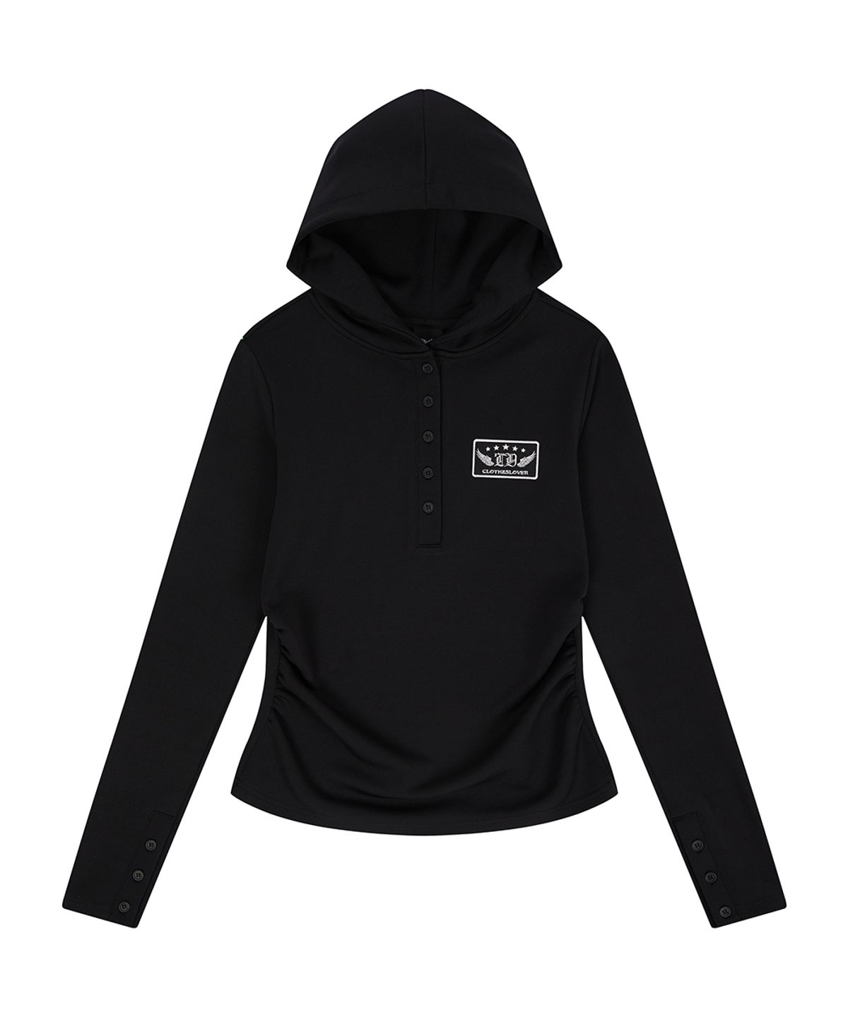 러브이즈트루(LUVISTRUE) EL PATCH HOOD T-SHIRT(BLACK)