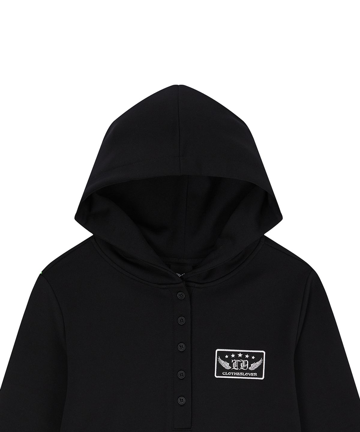 러브이즈트루(LUVISTRUE) EL PATCH HOOD T-SHIRT(BLACK)