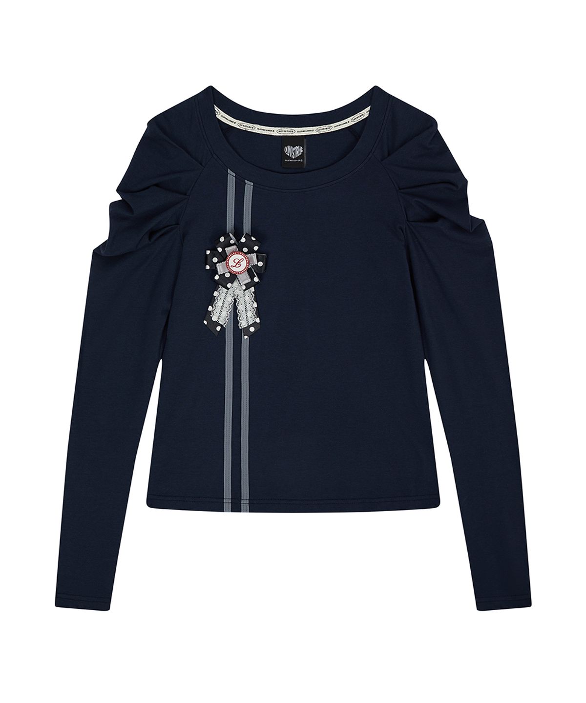 러브이즈트루(LUVISTRUE) EL ROSETTE SHIRRING TEE(NAVY)