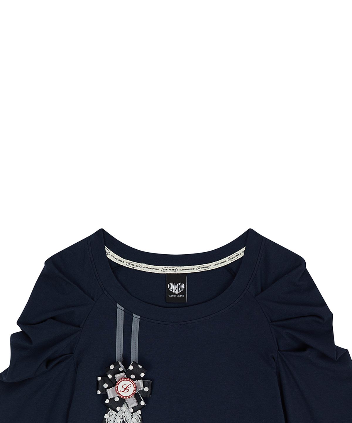 러브이즈트루(LUVISTRUE) EL ROSETTE SHIRRING TEE(NAVY)