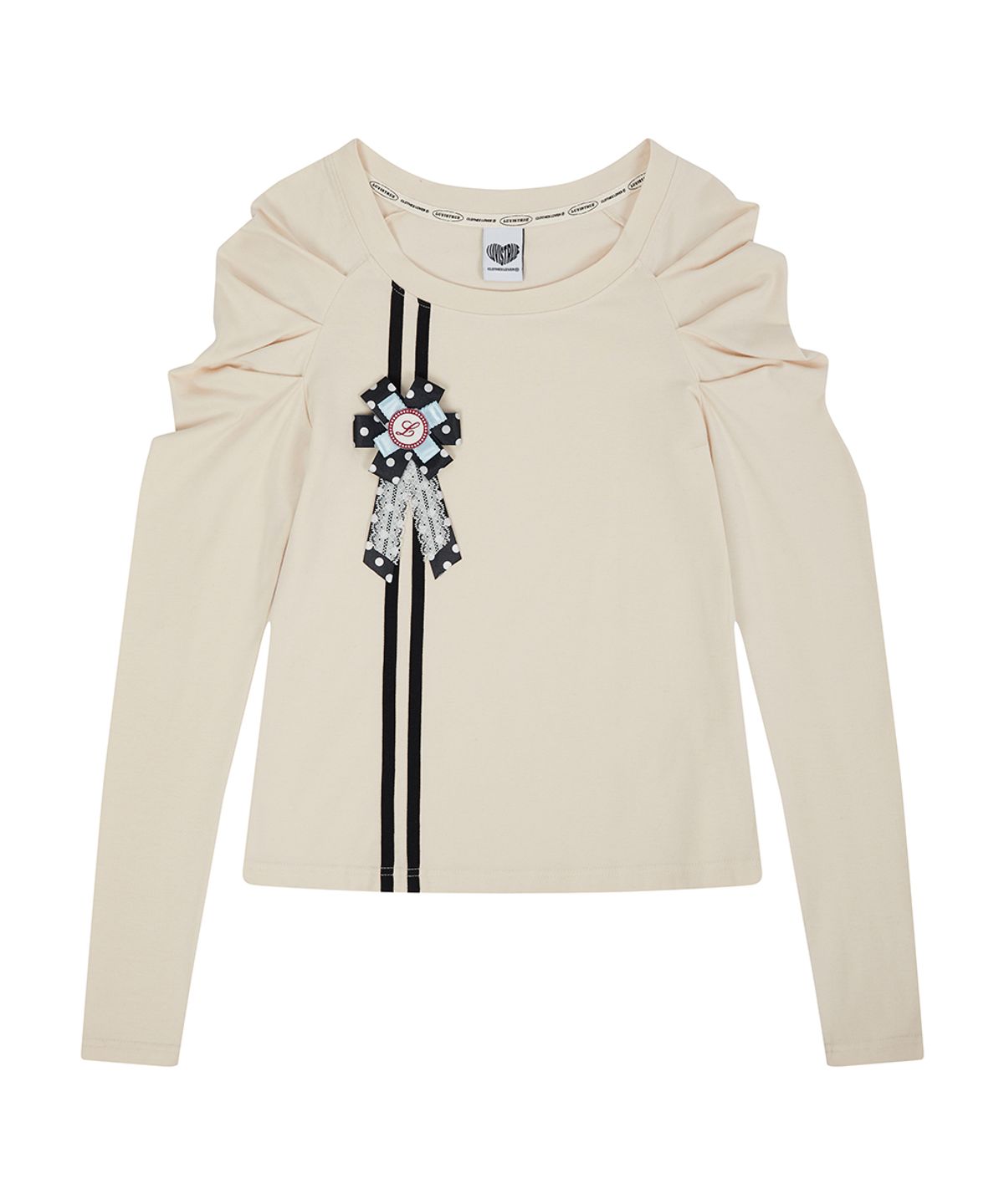 러브이즈트루(LUVISTRUE) EL ROSETTE SHIRRING TEE(CREAM)
