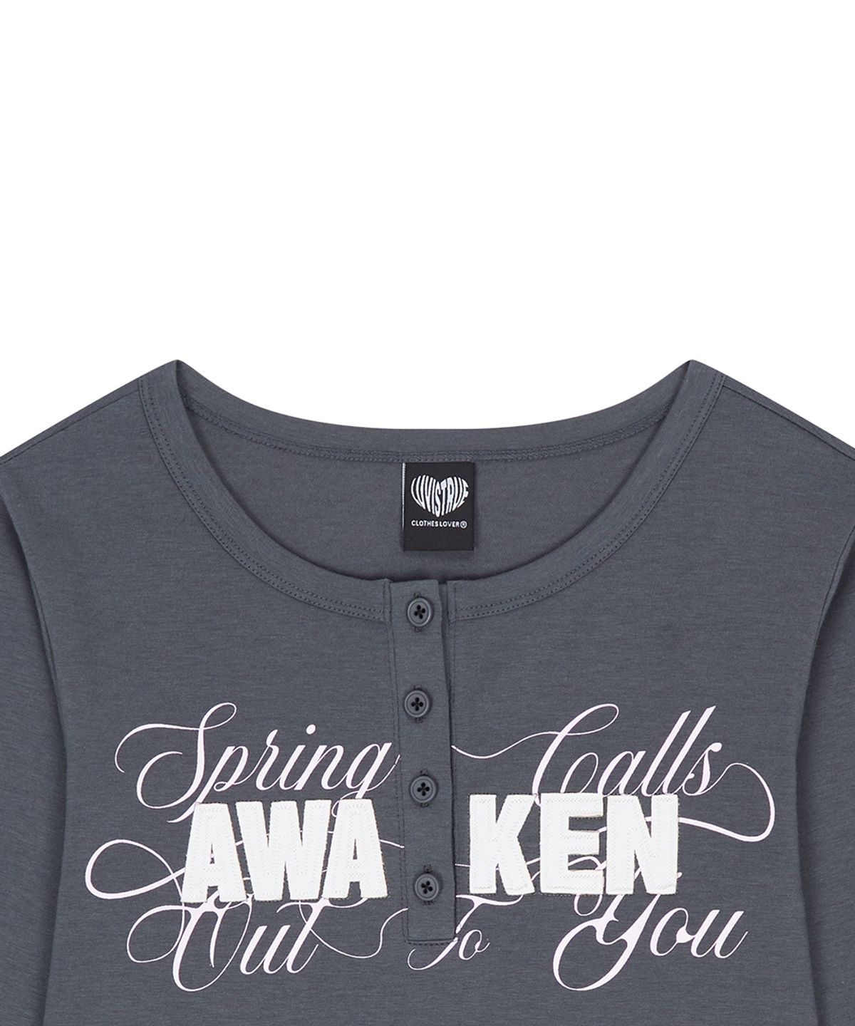 러브이즈트루(LUVISTRUE) EL HENLEY NECK SLEEVE TEE(CHARCOAL)