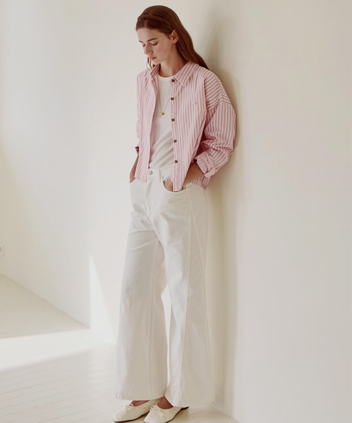 슬로우롤리(SLOWLOLLI) Stripe crop basic shirt_6 Colors