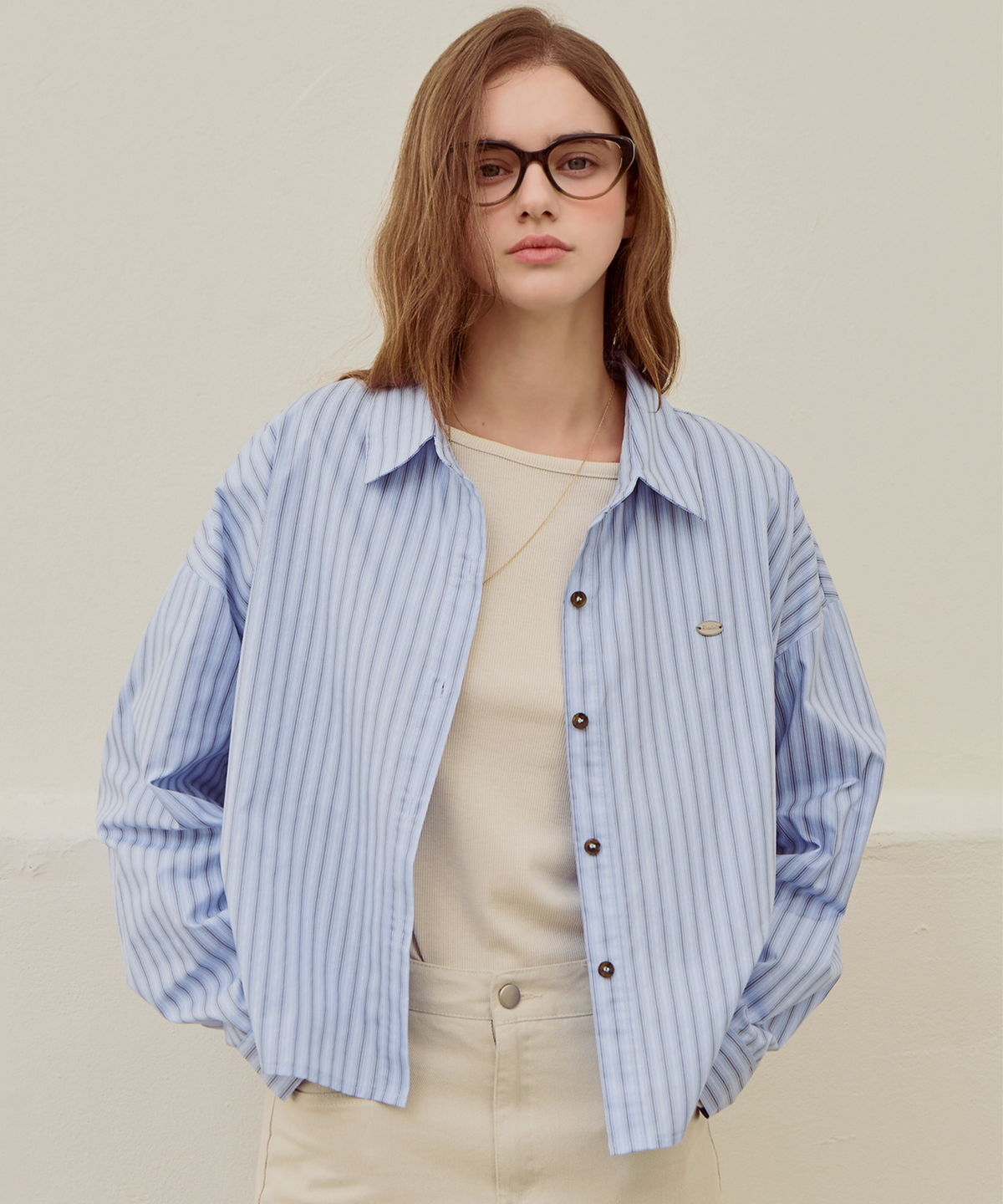 슬로우롤리(SLOWLOLLI) Stripe crop basic shirt_6 Colors