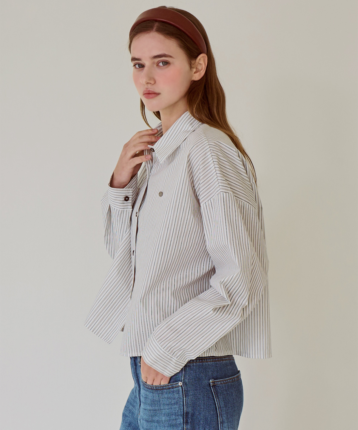 슬로우롤리(SLOWLOLLI) Stripe crop basic shirt_6 Colors