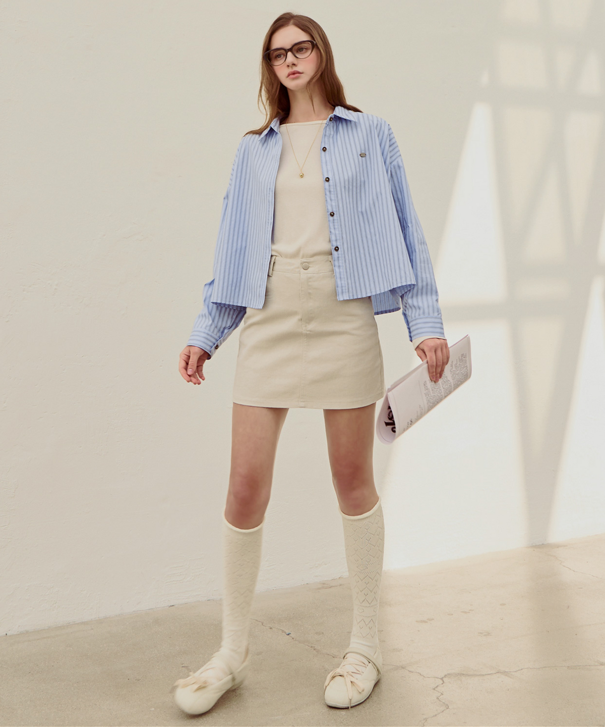 슬로우롤리(SLOWLOLLI) Stripe crop basic shirt_6 Colors