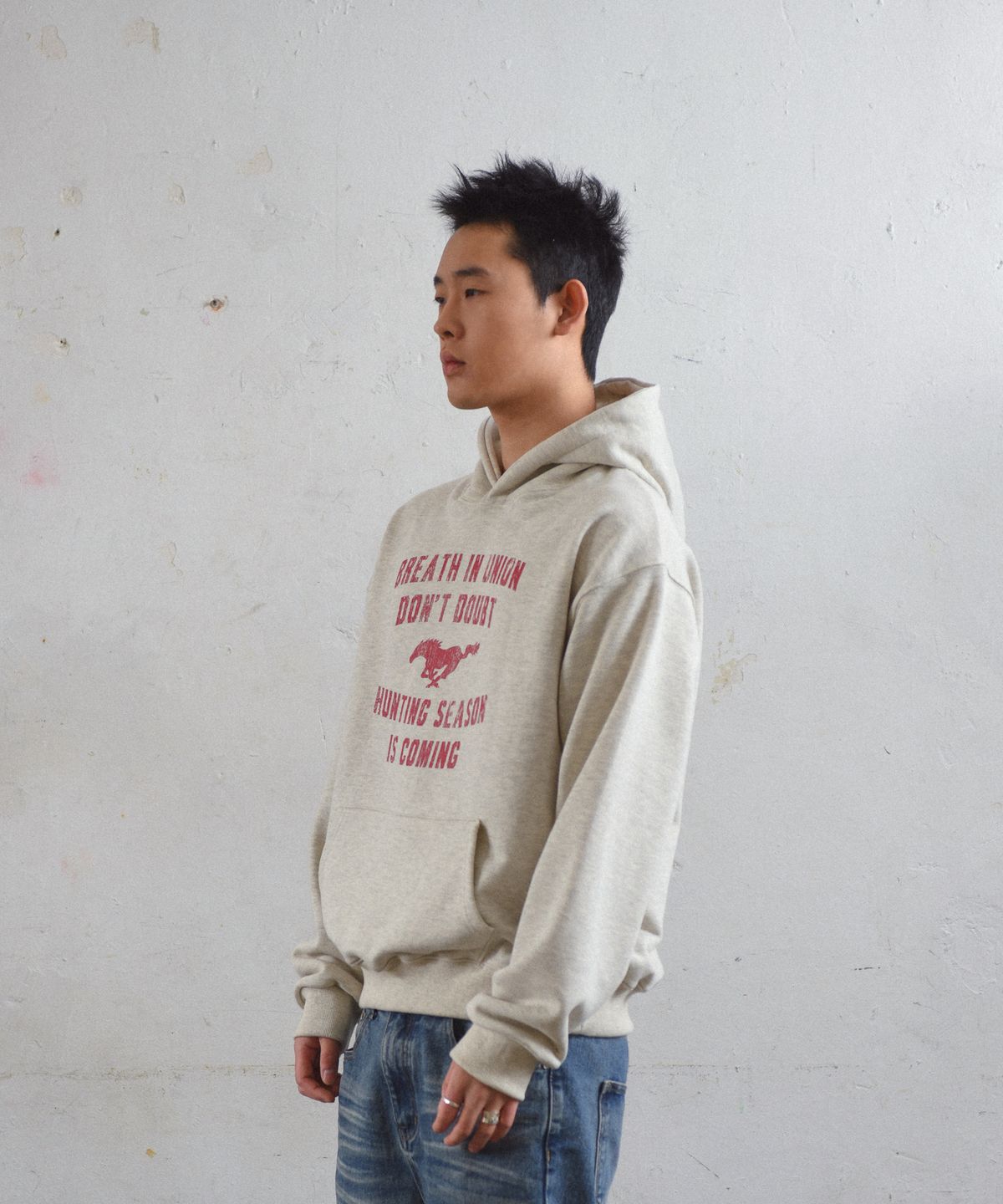 아모우(AMOU) Vintage Horse HOODIE CREAM MELANGE