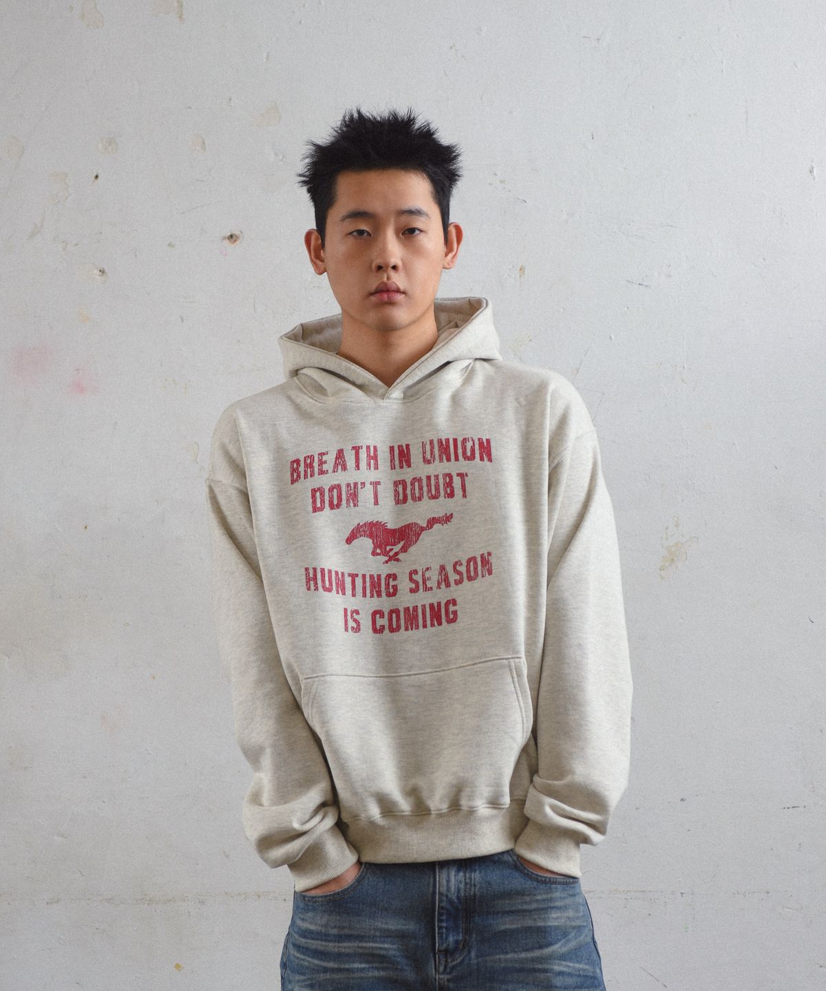 아모우(AMOU) Vintage Horse HOODIE CREAM MELANGE