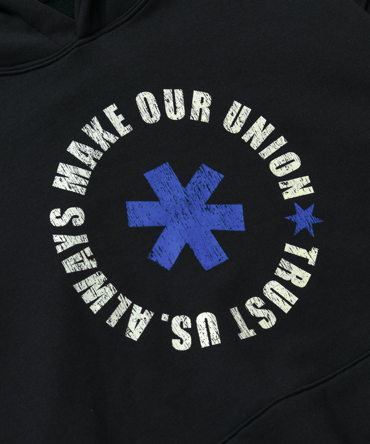 아모우(AMOU) Lettering Circle HOODIE BALCK