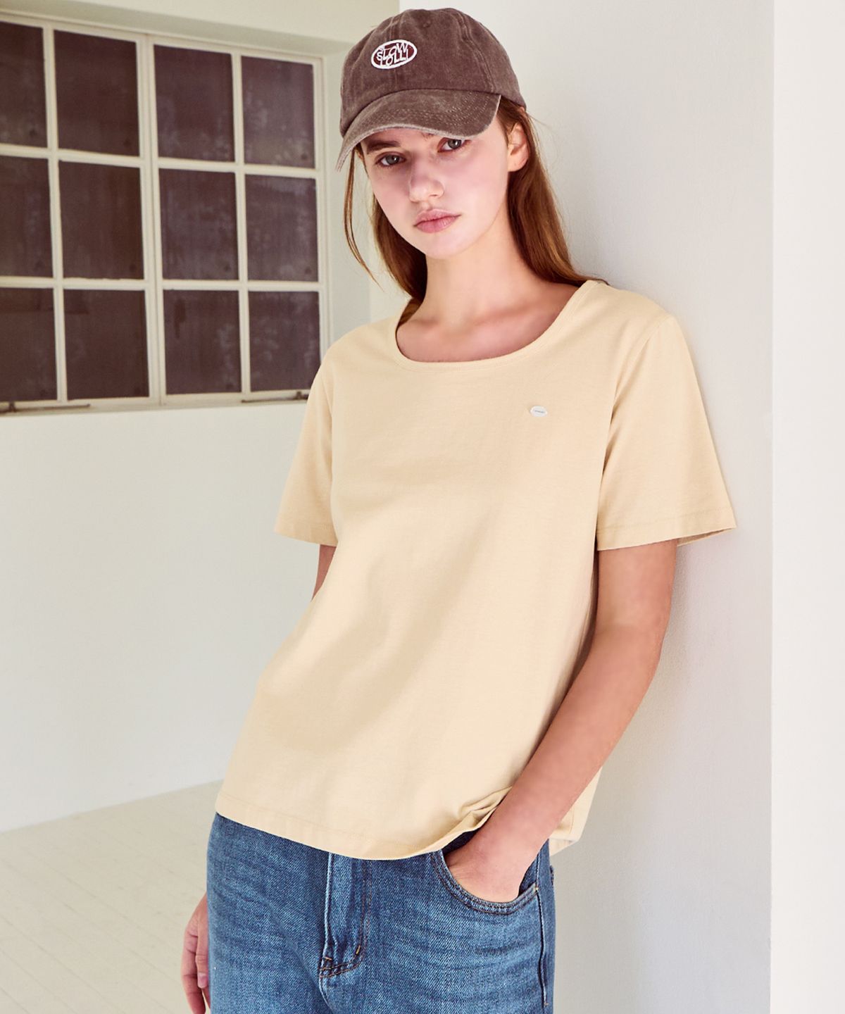 슬로우롤리(SLOWLOLLI) U neck short sleeve t-shirt_4 Colors