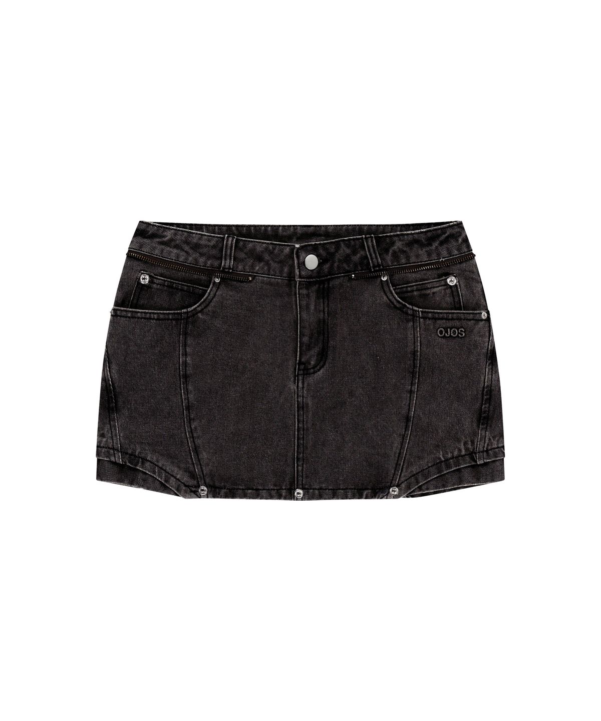 오호스(OJOS) Button Denim Mini Skirt / Charcoal
