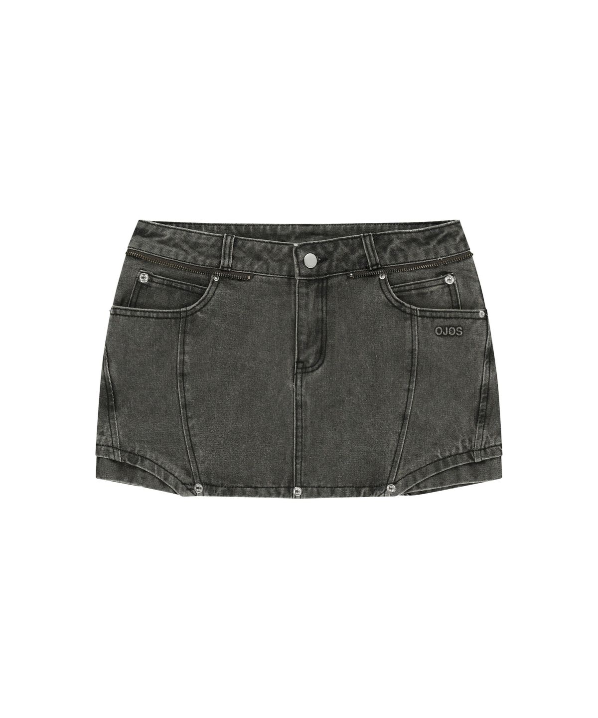 오호스(OJOS) Button Denim Mini Skirt / Khaki