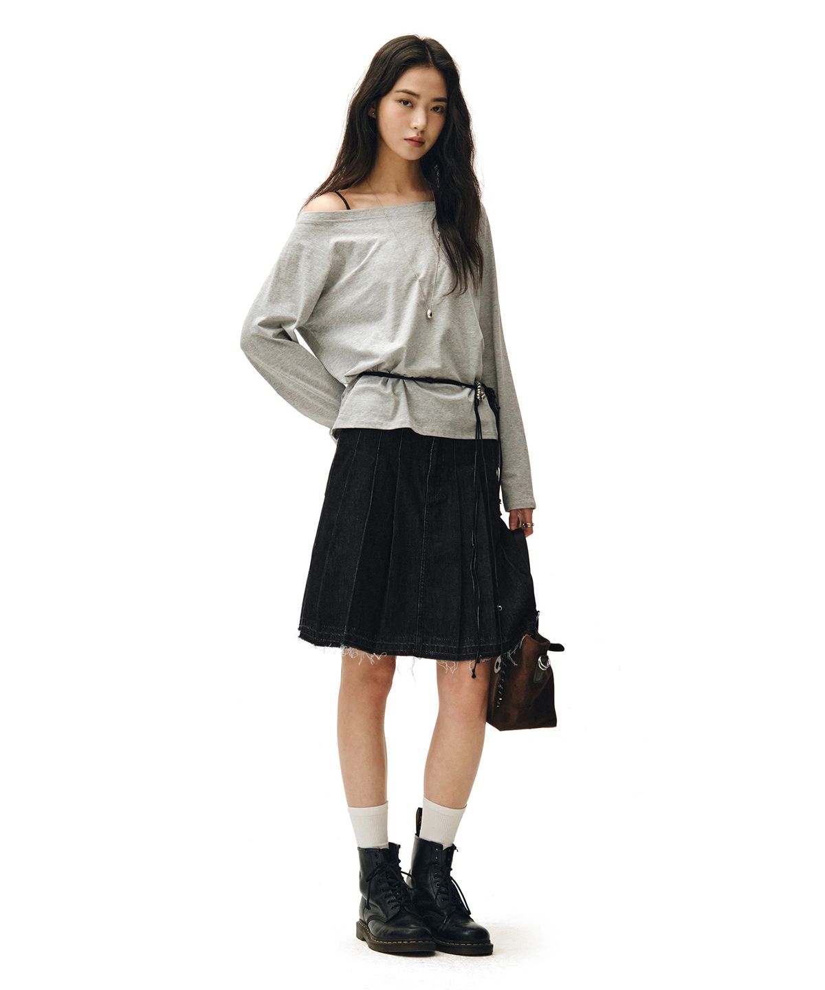 데케트 우먼(DECET WOMEN) Front Pleats Midi Skirt DCSK008BLACK