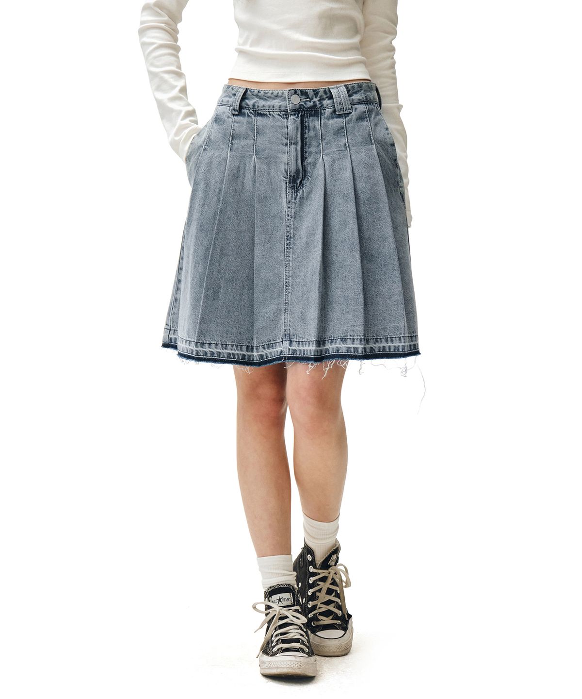 데케트 우먼(DECET WOMEN) Front Pleats Midi Skirt DCSK008BLUE