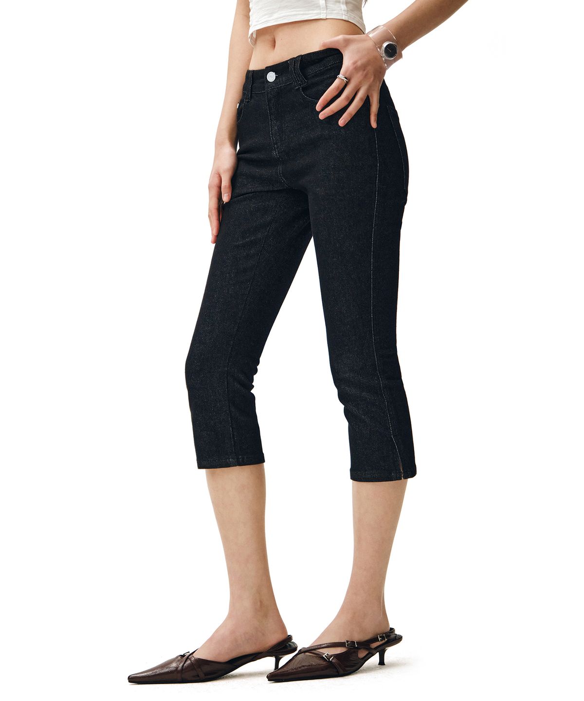 데케트 우먼(DECET WOMEN) Low Rise Capri Jeans DCWPT023CPBLACK