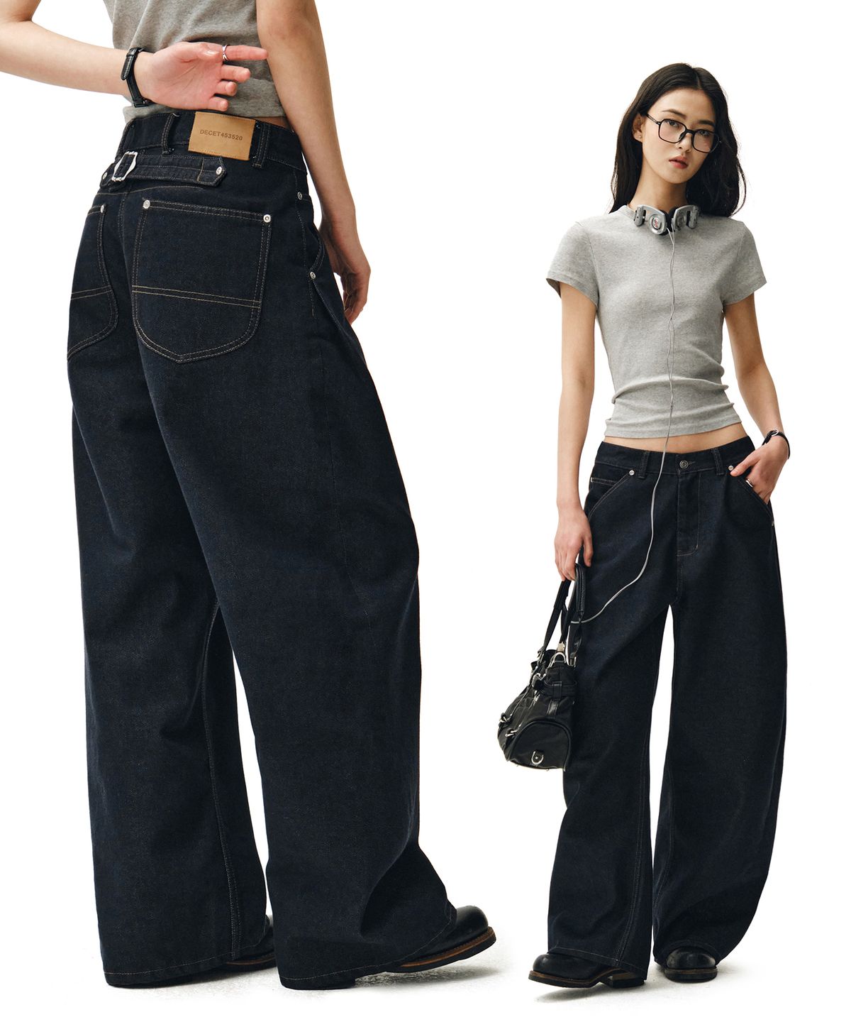 데케트 우먼(DECET WOMEN) Cinchback Barrel Wide Leg Jeans DCWPT022CPINDIGO