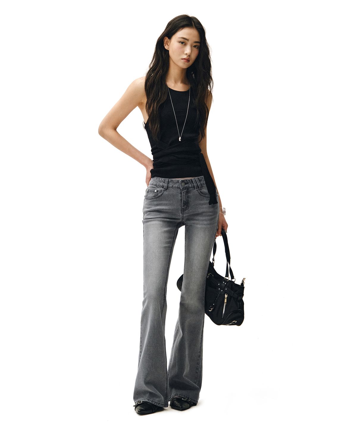 데케트 우먼(DECET WOMEN) Signature Slim Low Rise Flared Jeans DCWPT006GRAY