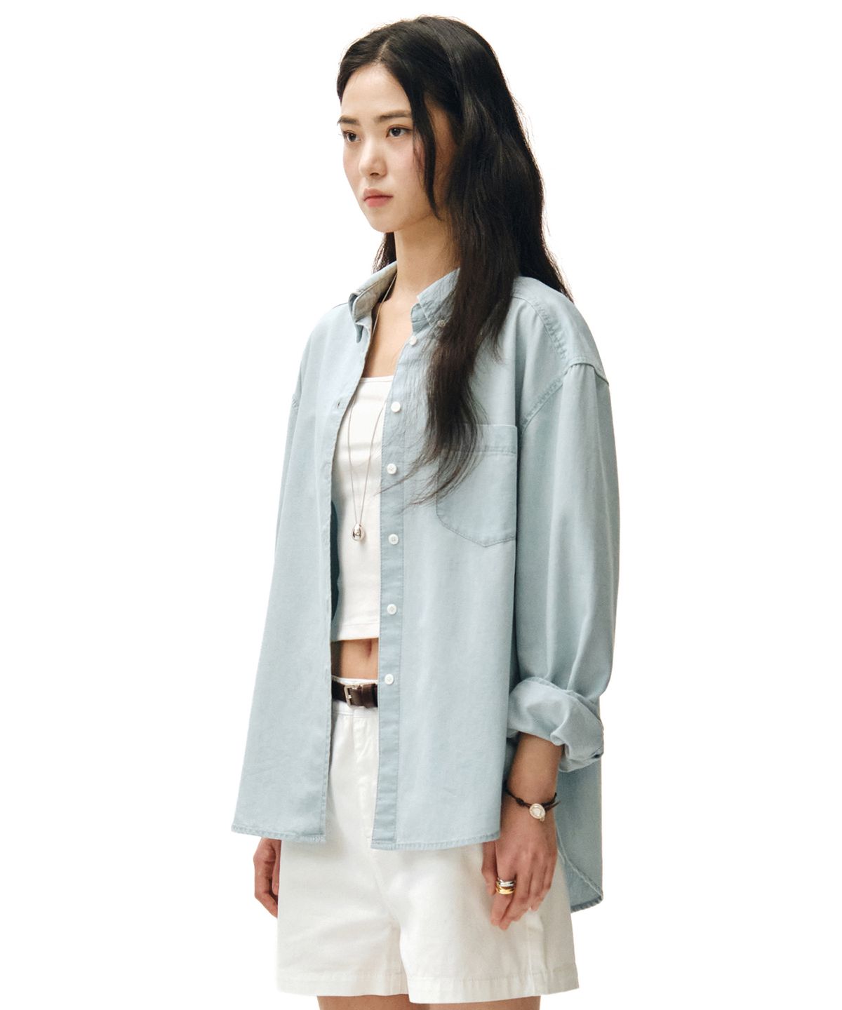 데케트 우먼(DECET WOMEN) Denim Pocket Over Shirts DCWSH005LIGHTBLUE
