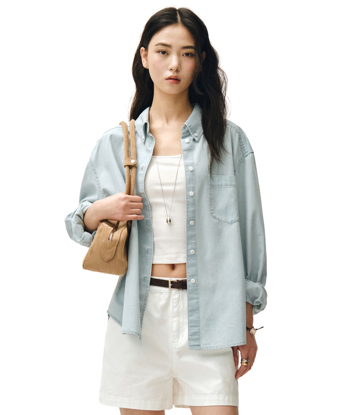 데케트 우먼(DECET WOMEN) Denim Pocket Over Shirts DCWSH005LIGHTBLUE