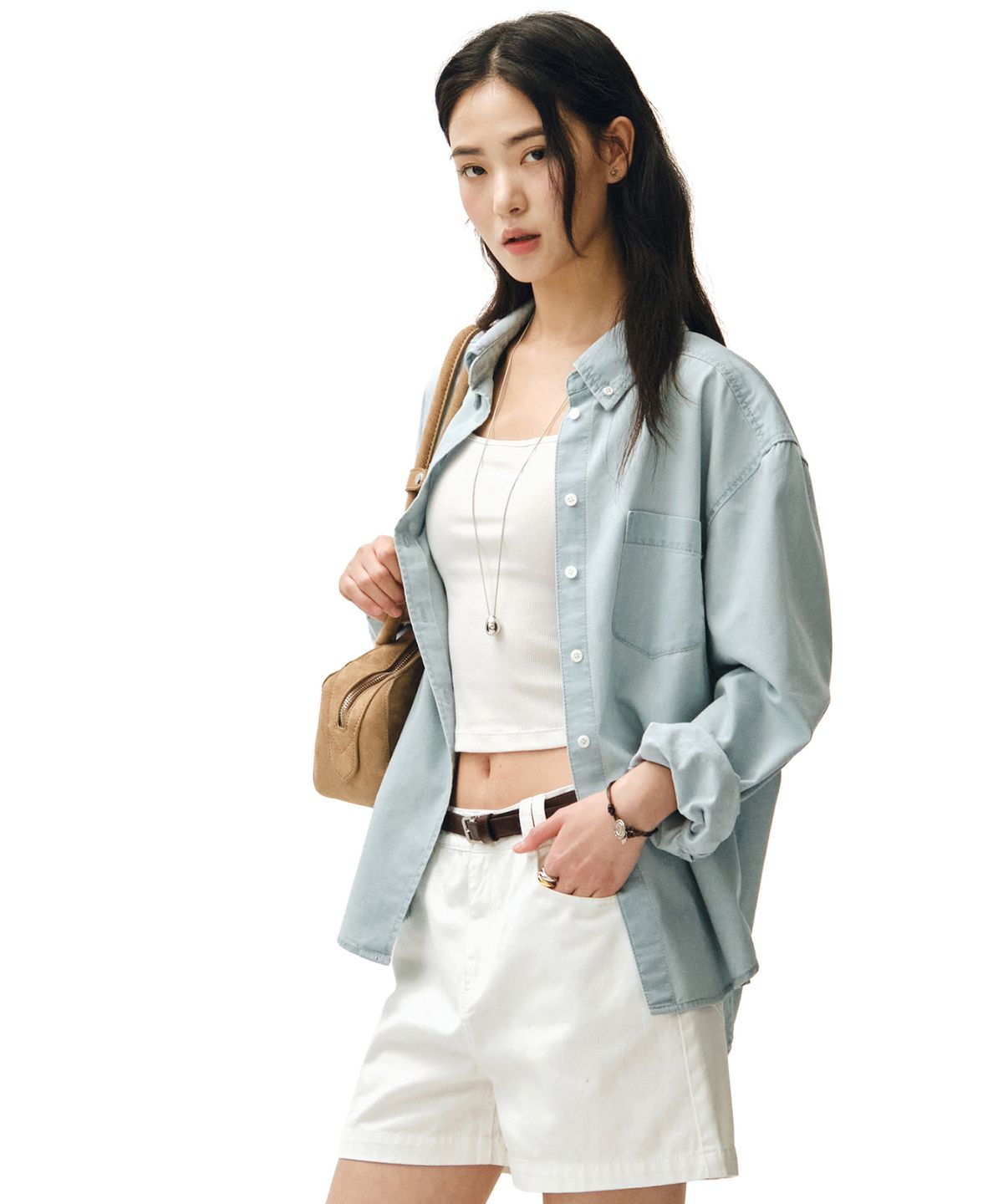 데케트 우먼(DECET WOMEN) Denim Pocket Over Shirts DCWSH005LIGHTBLUE