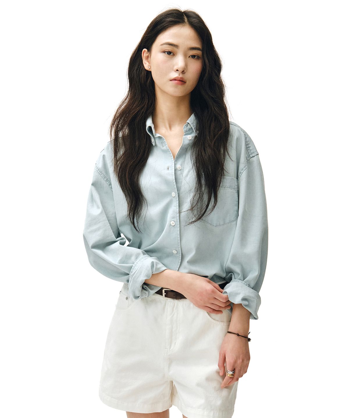 데케트 우먼(DECET WOMEN) Denim Pocket Over Shirts DCWSH005LIGHTBLUE