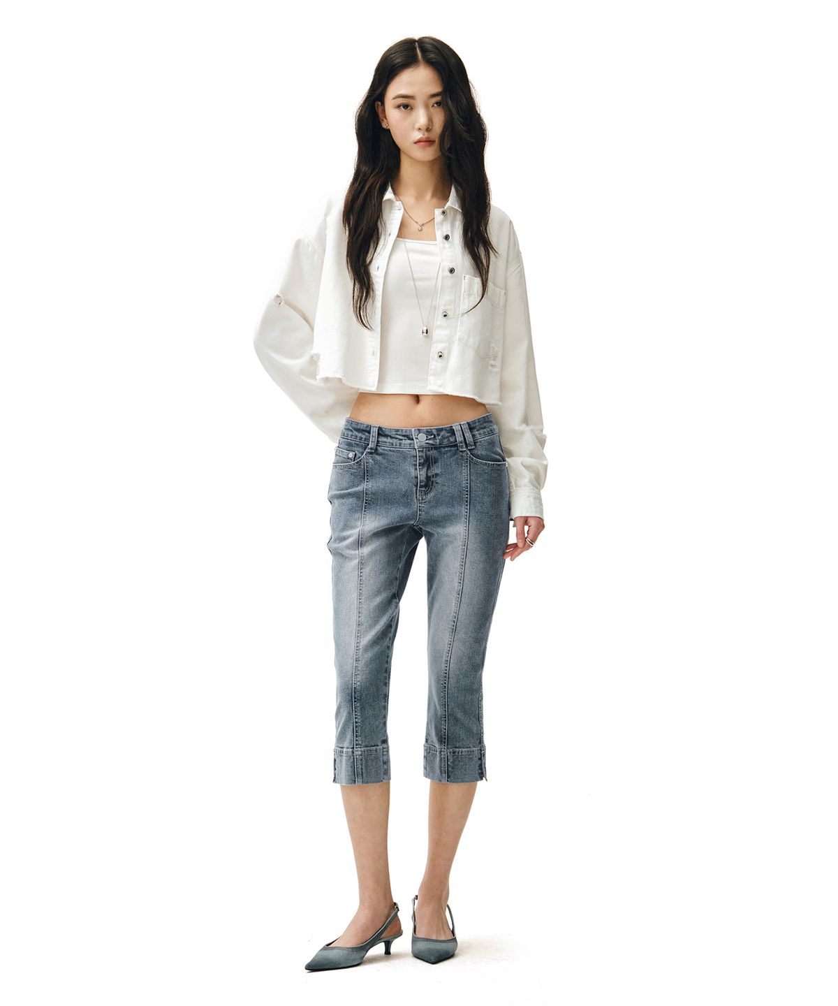 데케트 우먼(DECET WOMEN) Cropped Damage Denim Shirts DCWSH004WHITE