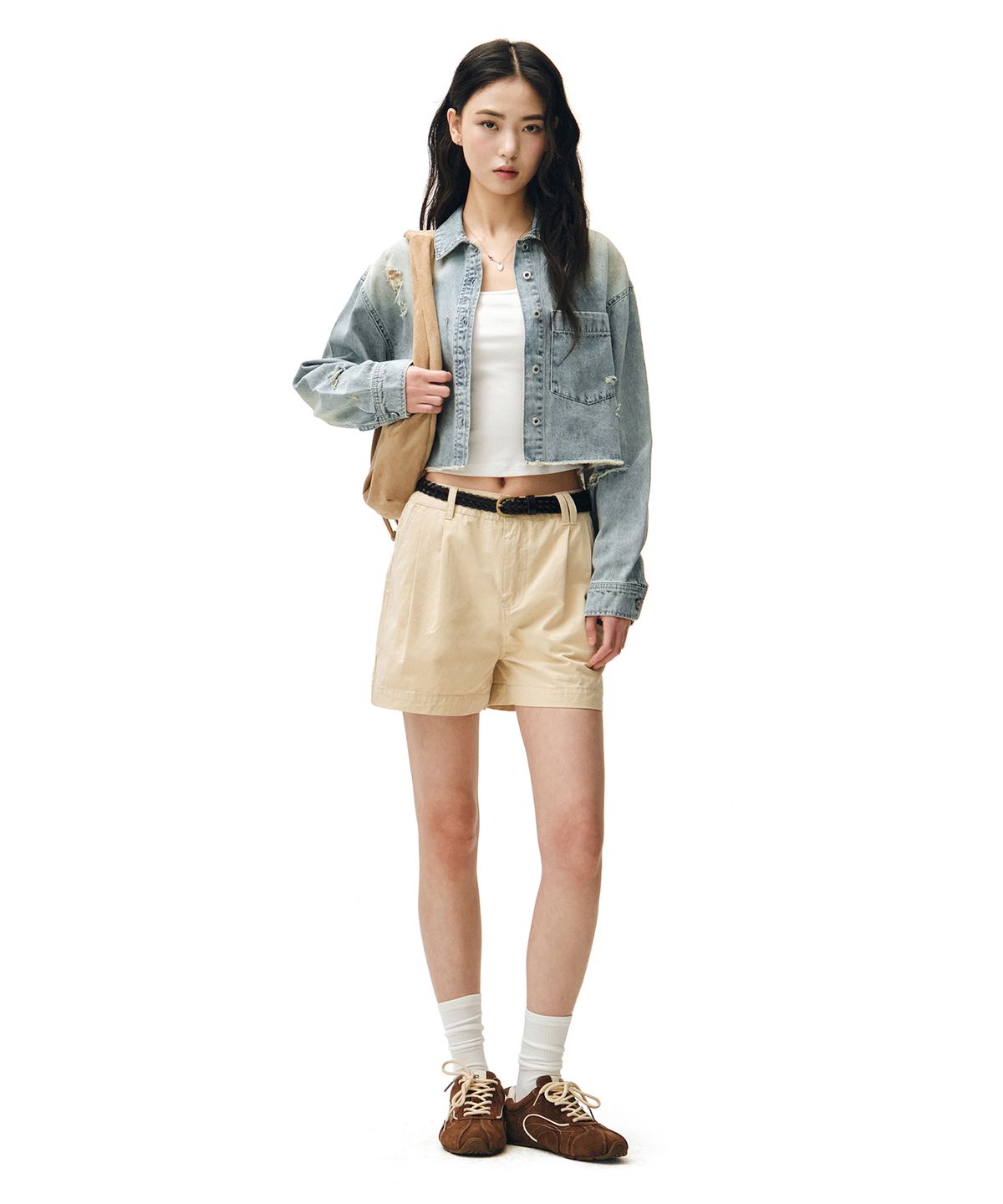 데케트 우먼(DECET WOMEN) Cropped Damage Denim Shirts DCWSH004LIGHTBLUE
